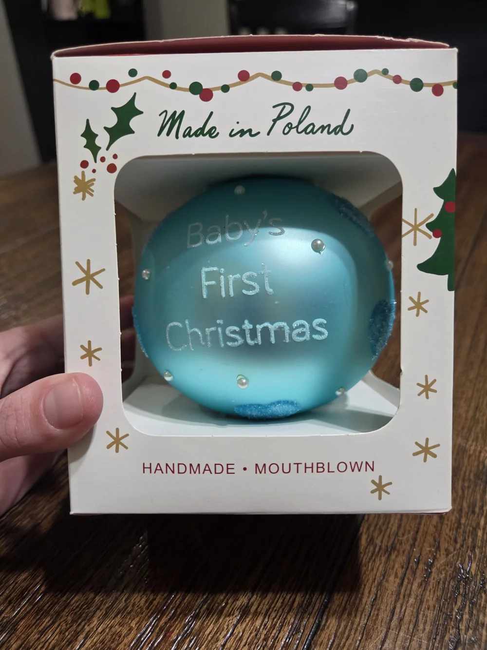Baby's First Christmas Blue Glass Ornament